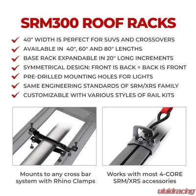 Go Rhino SRM300  Quad Overland Rail Kit for 60" Long x 40" Wide Rack - Rails only - 5933064T