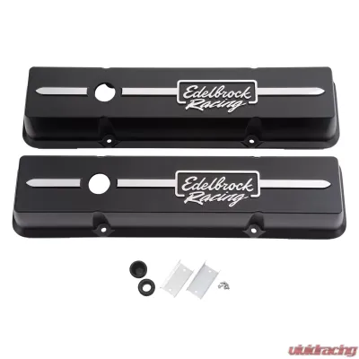Edelbrock Valve Cover Racing Series Chevrolet 1959-1986 262-400 CI V8 Low Black - 41633