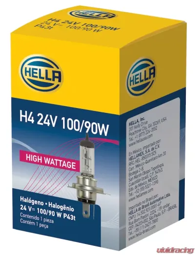 HELLA H4 24V 100/90W High Wattage Series Halogen Light Bulb - H4 24V 100/90W