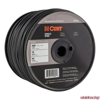 CURT Automotive Primary Wire, Black 500' Spool - 57034