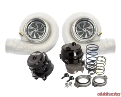 Precision Turbo & Engine 2-Mirror Image 7675 Turbos with 1.15 A/R | 2-46mm Wastegates | 2-50mm Bov's | Flange and Clamps Turbo Package - MIR-767515