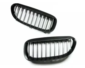 AutoTecknic Replacement ABS Matte Black Front Grilles BMW E63 Coupe | E64 Cabrio | 6 Series 2004-2011