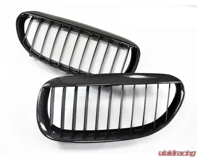 AutoTecknic Replacement Real Carbon Fiber Front Grilles BMW E63 Coupe | E64 Cabrio | 6 Series | M6 2004-2011 - BM-0181