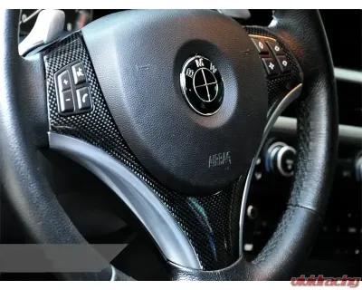 AutoTecknic Carbon Fiber Steering Wheel Trim BMW E90 | E92 | E93 3 Series | E82 1 Series With Sport Package Only Fits Steering Wheels With Metallic Trim 07-13 - BM-0185