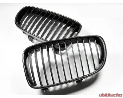 AutoTecknic Replacement Real Carbon Fiber Front Grilles BMW E82 Coupe | E88 Cabrio | 1 Series Including 1M 2008-2013 - BM-0201
