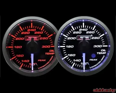 ProSport 2-1/16" Premium White pointer Clear Lens Amber/White Oil Temperature Gauge - 216SMWAOTWNCL270-PK.F