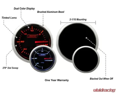 ProSport Performance Series 2-1/16" Amber / White Vacuum Gauge (Mechanical) - 216BFWAVASM.INHG