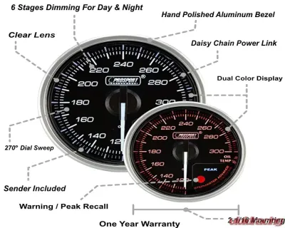 ProSport 2-1/16" Supreme Electrical Oil Temperature Gauge - 216CLSDWAOTU-R