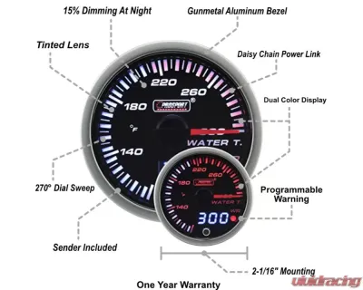 ProSport 2-1/16" JDM Electrical Water Temperature Gauge - 216JDMWT-R.F