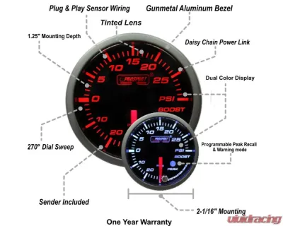 ProSport 2-1/16" Premium Amber / White Electric Boost Gauge - 216SMBOSWL270-PK.PSI