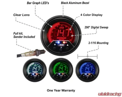 ProSport 60mm 4 Color Premium EVO Series Wideband Air Fuel Ratio Gauge Kit - 238EVOAFRPK4.9-WO