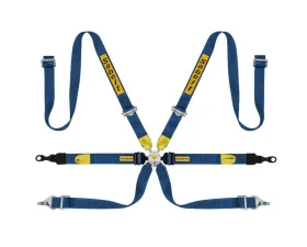 Sabelt Porsche 6-Point FIA8853-2016 Silver GT Racing Harness w/ 2 Inch Porsche Lap Mounts & Blue Long Crotch Belts