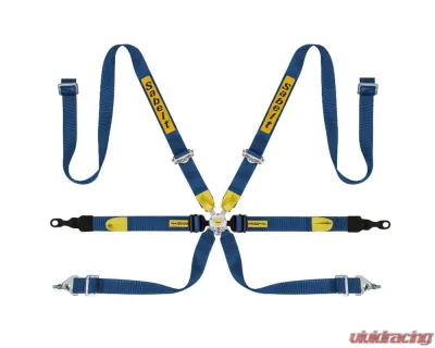 Sabelt Porsche 6-Point FIA8853-2016 Silver GT Racing Harness w/ 2 Inch Porsche Lap Mounts & Blue Long Crotch Belts - CFCI12100024