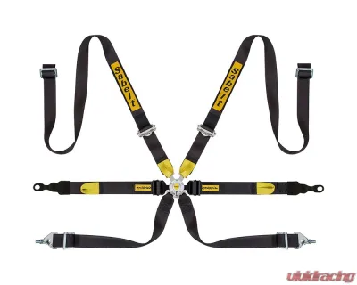 Sabelt Porsche 6-Point FIA8853-2016 Silver GT Racing Harness w/ 2 Inch Porsche Lap Mounts & Black Long Crotch Belts - CFCI22100024