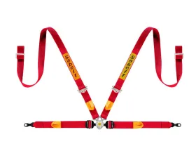 Sabelt Porsche Passenger 4-Point Silver GT Racing Harness w/ 2 Inch Lap Mounts & Red Long Crotch Belts