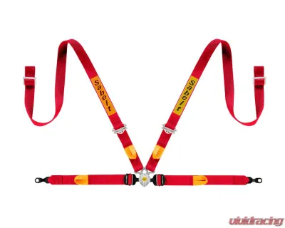 Sabelt Porsche Passenger 4-Point Silver GT Racing Harness w/ 2 Inch Lap Mounts & Red Long Crotch Belts - CFCI4000A422SD3F