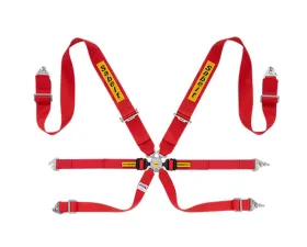 Sabelt FIA8853-2016 Steel Saloon Rally 6-Point Racing Harness w/ 3 Inch Red Shoulder Straps & 2 Inch Lap | Sub Belts