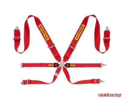 Sabelt FIA8853-2016 Steel Saloon Rally 6-Point Racing Harness w/ 3 Inch Red Shoulder Straps & 2 Inch Lap | Sub Belts - CFCI4335S632SD2F