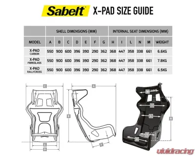 Sabelt X-Pad FIA 8855-1999 Fiber Glass Seat - Size Large - RFSEXPADNR