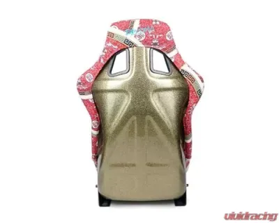 NRG Frp Bucket Seat Prisma- Oriental Longivity Plate ed In Vegan Material Gold Pearlized Back Plus Phone Pockets Large - FRP-302-DYNASTY