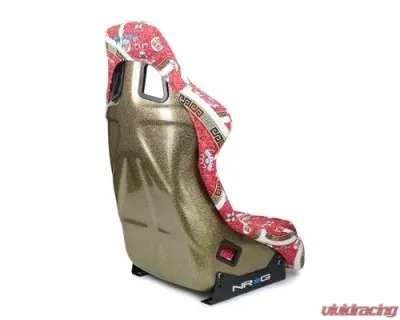 NRG Frp Bucket Seat Prisma- Oriental Longivity Plate ed In Vegan Material Gold Pearlized Back Plus Phone Pockets Large - FRP-302-DYNASTY