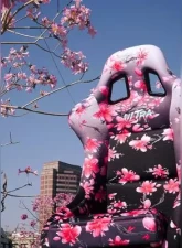 NRG Frp Bucket Seat Prisma- Japanese Cherry Blossom ed In Vegan Material Pink Pearlized Back Plus Phone Pockets Medium                                     - FRP-303-SAKURA - Image 9