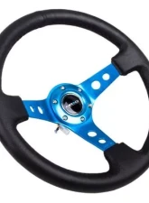 NRG Reinforced Steering Whl - 350MM Sport Steering Whl 3" Deep - Blue Spoke Round Holes Black Leather                                     - RST-006BL - Image 2