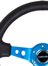 NRG Reinforced Steering Whl - 350MM Sport Steering Whl 3" Deep - Blue Spoke Round Holes Black Leather                                     - RST-006BL - Image 3