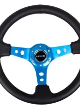NRG Reinforced Steering Whl - 350MM Sport Steering Whl 3" Deep - Blue Spoke Round Holes Black Leather                                     - RST-006BL - Image 3