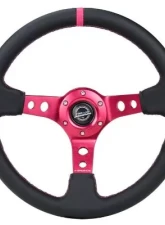 NRG Reinforced Steering Whl - 350MM Sport Steering Whl 3" Deep - Black Leather Fushia Center Mark Fushia Stitching.Fushia Center Spoke                                     - RST-006FH - Image 3