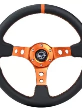 NRG Reinforced Steering Whl - 350MM Sport Steering Whl 3" Deep - Black Leather Orange Center Mark Orange Stitching And Orange Center Spoke                                     - RST-006OR - Image 3