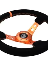 NRG Reinforced Steering Whl - 350MM Sport Steering Whl 3" Deep - Black Suede Orange Center Mark Orange Stitching And Orange Center Spoke                                     - RST-006S-OR - Image 3