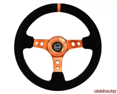 NRG Reinforced Steering Whl - 350MM Sport Steering Whl 3" Deep - Black Suede Orange Center Mark Orange Stitching And Orange Center Spoke - RST-006S-OR