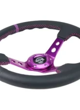 NRG Reinforced Steering Whl - 350MM Sport Steering Whl 3" Deep - Black Suede Purple Center Mark Purple Stitching                                     - RST-006S-PP - Image 3