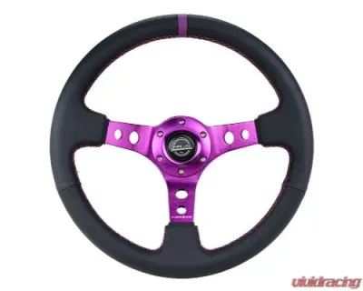 NRG Reinforced Steering Whl - 350MM Sport Steering Whl 3" Deep - Black Suede Purple Center Mark Purple Stitching - RST-006S-PP