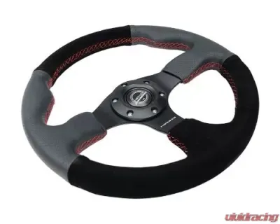 NRG Reinforced Steering Whl- 320MM Sport Leather Suede Steering Whl Red Stitch - RST-012R/S-RS