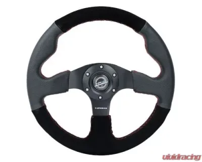 NRG Reinforced Steering Whl- 320MM Sport Leather Suede Steering Whl Red Stitch - RST-012R/S-RS