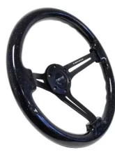 NRG Reinforced Classic Wood Grain Whl 350MM 3 Spoke Slotted Center Black Matte Color Black Multi Color Flake Wood                                     - RST-018BSB-BK - Image 2