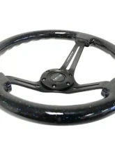 NRG Reinforced Classic Wood Grain Whl 350MM 3 Spoke Slotted Center Black Matte Color Black Multi Color Flake Wood                                     - RST-018BSB-BK - Image 3