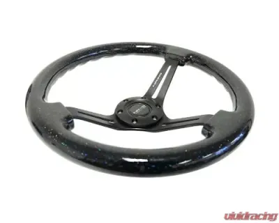 NRG Reinforced Classic Wood Grain Whl 350MM 3 Spoke Slotted Center Black Matte Color Black Multi Color Flake Wood - RST-018BSB-BK