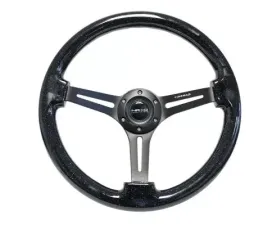 NRG Reinforced Classic Wood Grain Whl 350MM 3 Spoke Slotted Center Black Matte Color Black Multi Color Flake Wood