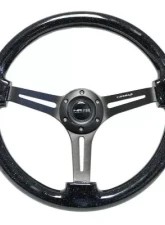 NRG Reinforced Classic Wood Grain Whl 350MM 3 Spoke Slotted Center Black Matte Color Black Multi Color Flake Wood                                     - RST-018BSB-BK - Image 3