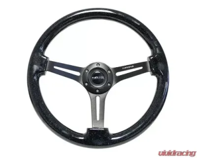 NRG Reinforced Classic Wood Grain Whl 350MM 3 Spoke Slotted Center Black Matte Color Black Multi Color Flake Wood - RST-018BSB-BK