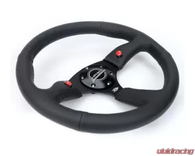 NRG Reinforced Steering Whl - 350MM Sport Leather Racing 2.5" Deep Comfort Grip - RST-023D-R