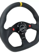 NRG Reinforced Steering Whl - 320MM Sport Leather Dual Push Buttons Flat Bottom Yellow Center Mark                                     - RST-024D-MB-R-Y - Image 2