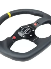 NRG Reinforced Steering Whl - 320MM Sport Leather Dual Push Buttons Flat Bottom Yellow Center Mark                                     - RST-024D-MB-R-Y - Image 3