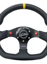 NRG Reinforced Steering Whl - 320MM Sport Leather Dual Push Buttons Flat Bottom Yellow Center Mark                                     - RST-024D-MB-R-Y - Image 3