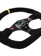 NRG Reinforced Steering Whl - 320MM Sport Suede Dual Push Buttons Flat Bottom Yellow Center Mark                                     - RST-024D-MB-S-Y - Image 3
