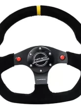 NRG Reinforced Steering Whl - 320MM Sport Suede Dual Push Buttons Flat Bottom Yellow Center Mark                                     - RST-024D-MB-S-Y - Image 3