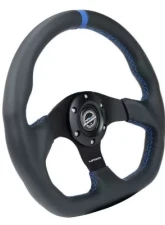NRG Reinforced Steering Whl - 320MM Sport Leather Flat Bottom Blue Center Mark Blue Stitching                                     - RST-024MB-R-BL - Image 2